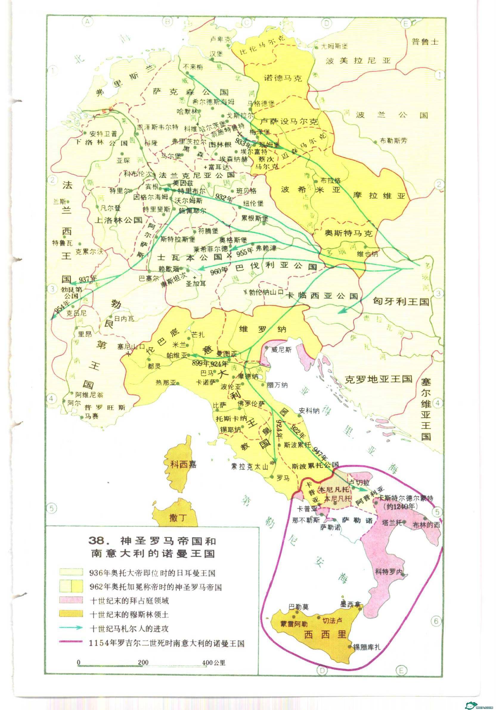神圣罗马帝国及南意大利的诺曼帝国地图