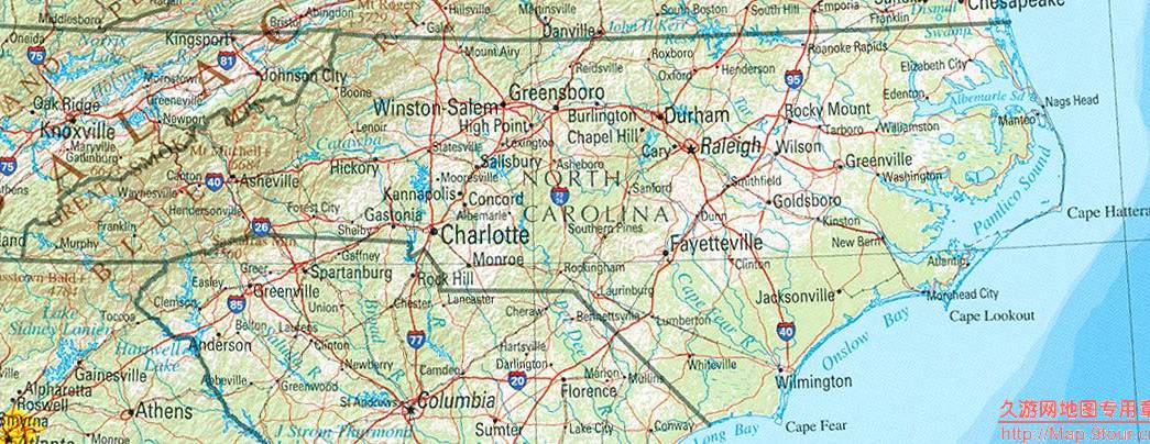 美国South Carolina州地形交通图